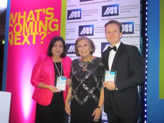 Heather Leembruggen, IAA Inspire Awards Chairrman, with 'Champion Award' honoree Sheba Nandkeolyar and 'Young Leader Award' honouree, Dan Richardson-2015 Heather Leembruggen, IAA Inspire Awards Chairrman, with 'Champion Award' honoree Sheba Nandkeolyar and 'Young Leader Award' honouree, Dan Richardson-2015