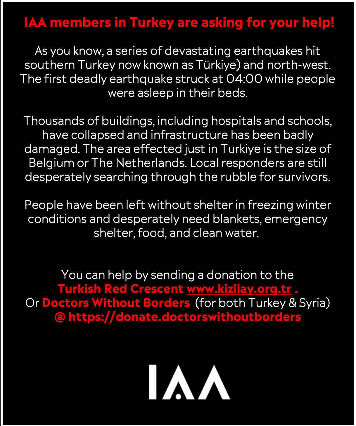 #IAA Help Turkey  #IAA Help Syria